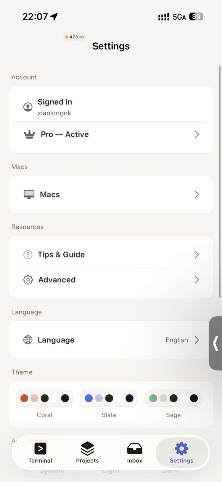 Termio Settings screen